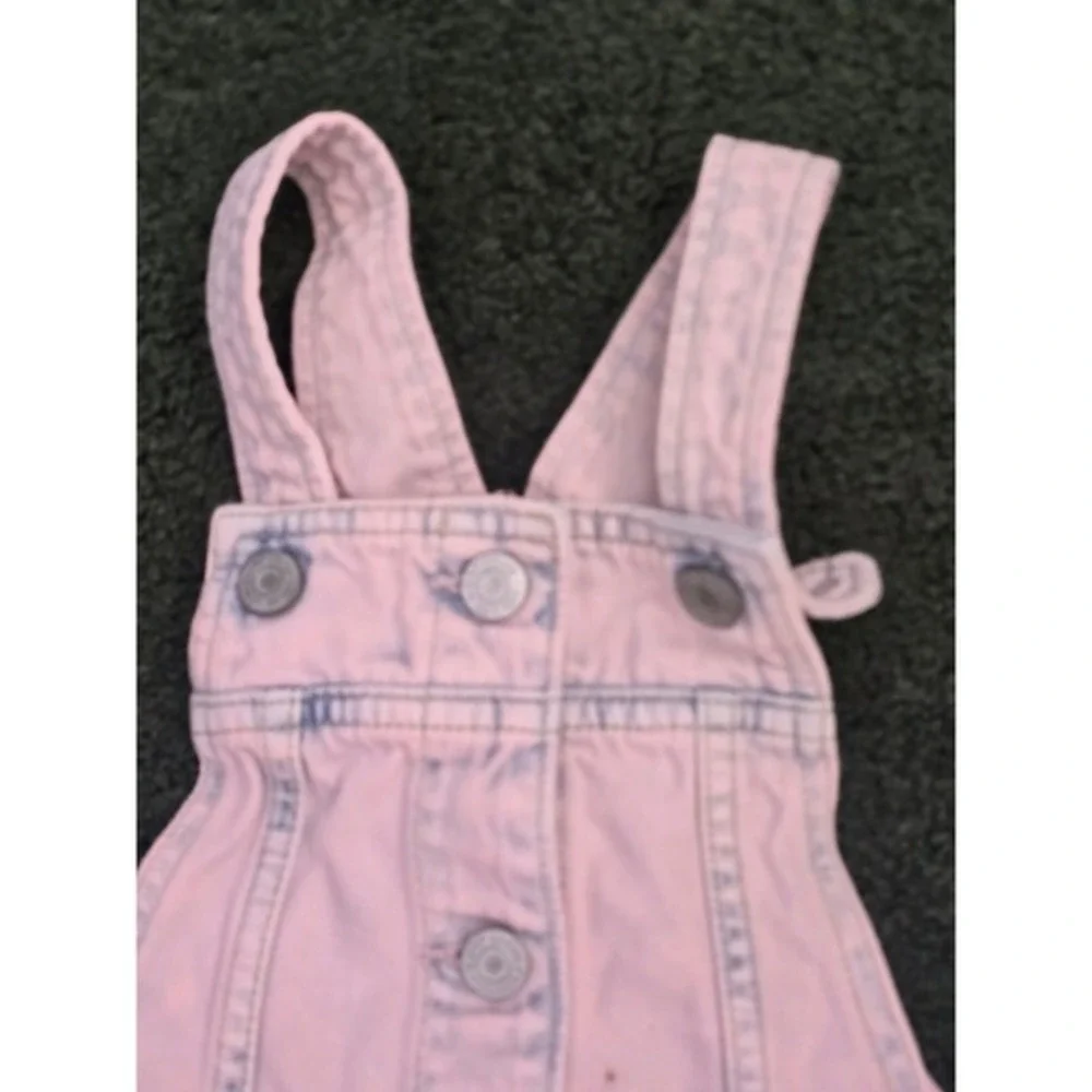 Gap Kids‎ Pink Acid Wash Denim Pinafore Dress Button Front Jumper Size S 6-7